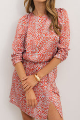 Slit Tied Printed Round Neck Mini Dress OutfitFlow